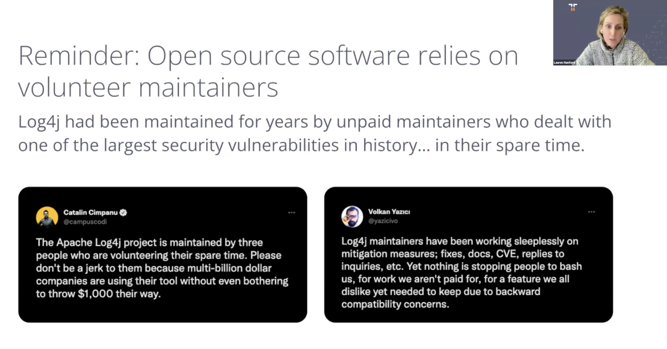 Open source software relies on volunteer maintainers: Log4j responses