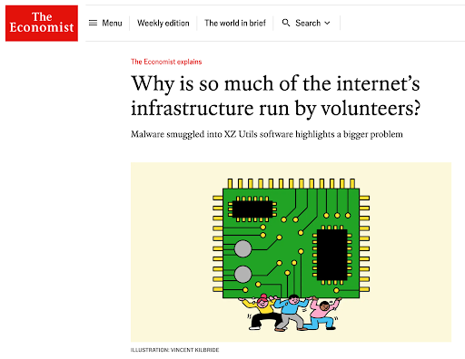 Article from The Economist: Why is so much of the internet's infrastructure run by volunteers? 